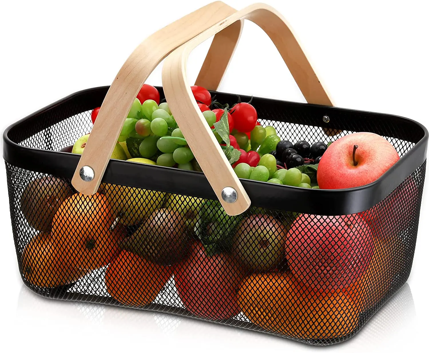 Mesh Storage Basket with Handle, Garden Harvest Basket, Mesh Fruit Vegetables Gathering Basket Bin