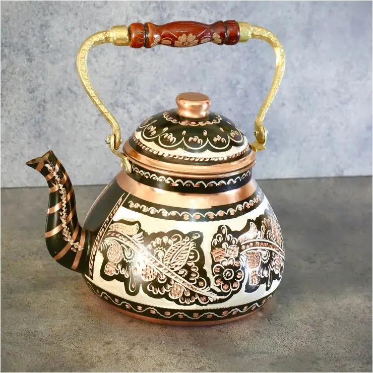 Copper Black Tea Kettle Teapot Elegant Bulk Quantity Wholesale for Hotel Restaurant Home Kitchenware Coffee Pot Made in India