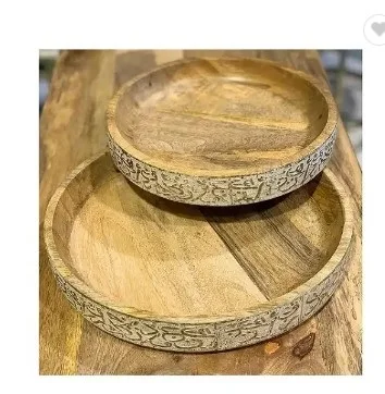 Wooden Trays With Metal Islamic Work Platters 2 Different Sizes Greatest Quality Restaurant Serving Platters
