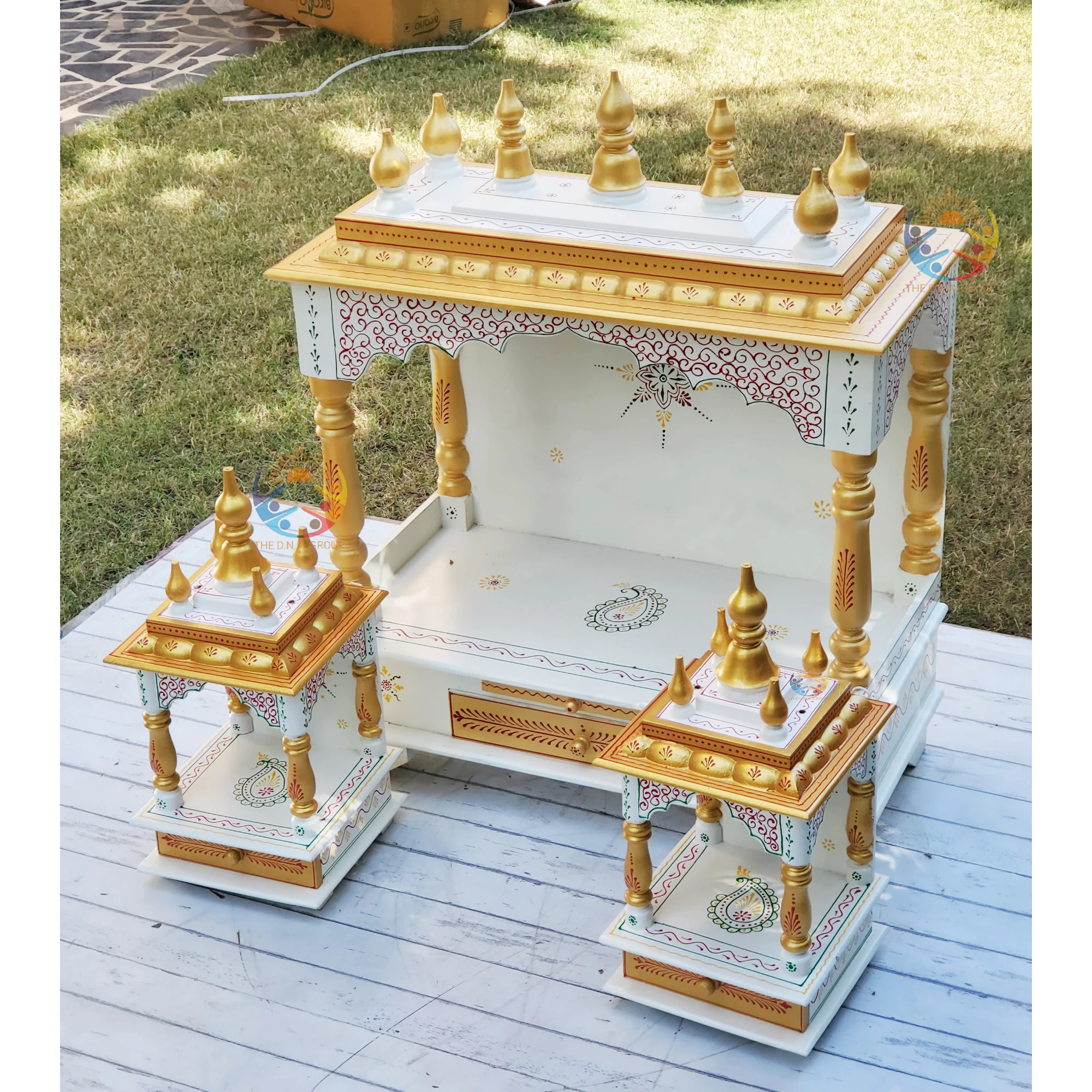 Indian Pooja Ghar Set of 3 with High-quality Craftsmanship Divine Decor Hand-painted Wood Mandir for Spiritual Home Accent