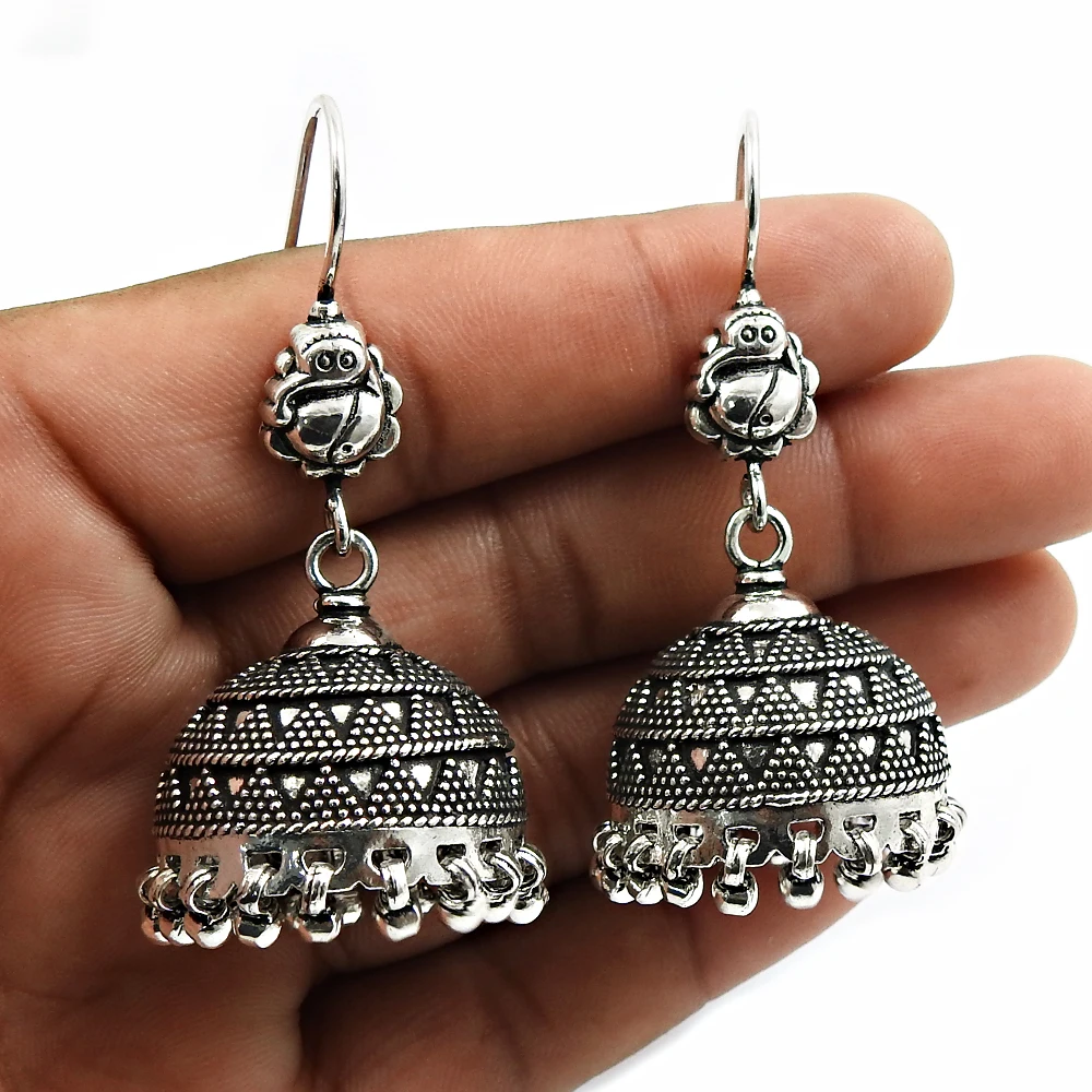 Women fashion earrings silver Jhumka jewelry Indian fine jewelry wholesale 925 sterling silver jewelry oxidised wholesale jewels