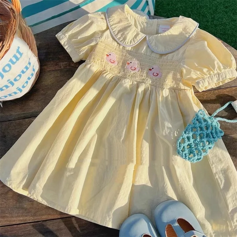 Girls 24 Summer Dress Baby Girl Cotton Cloth Embroidered Duckling Cute Princess Doll Dress