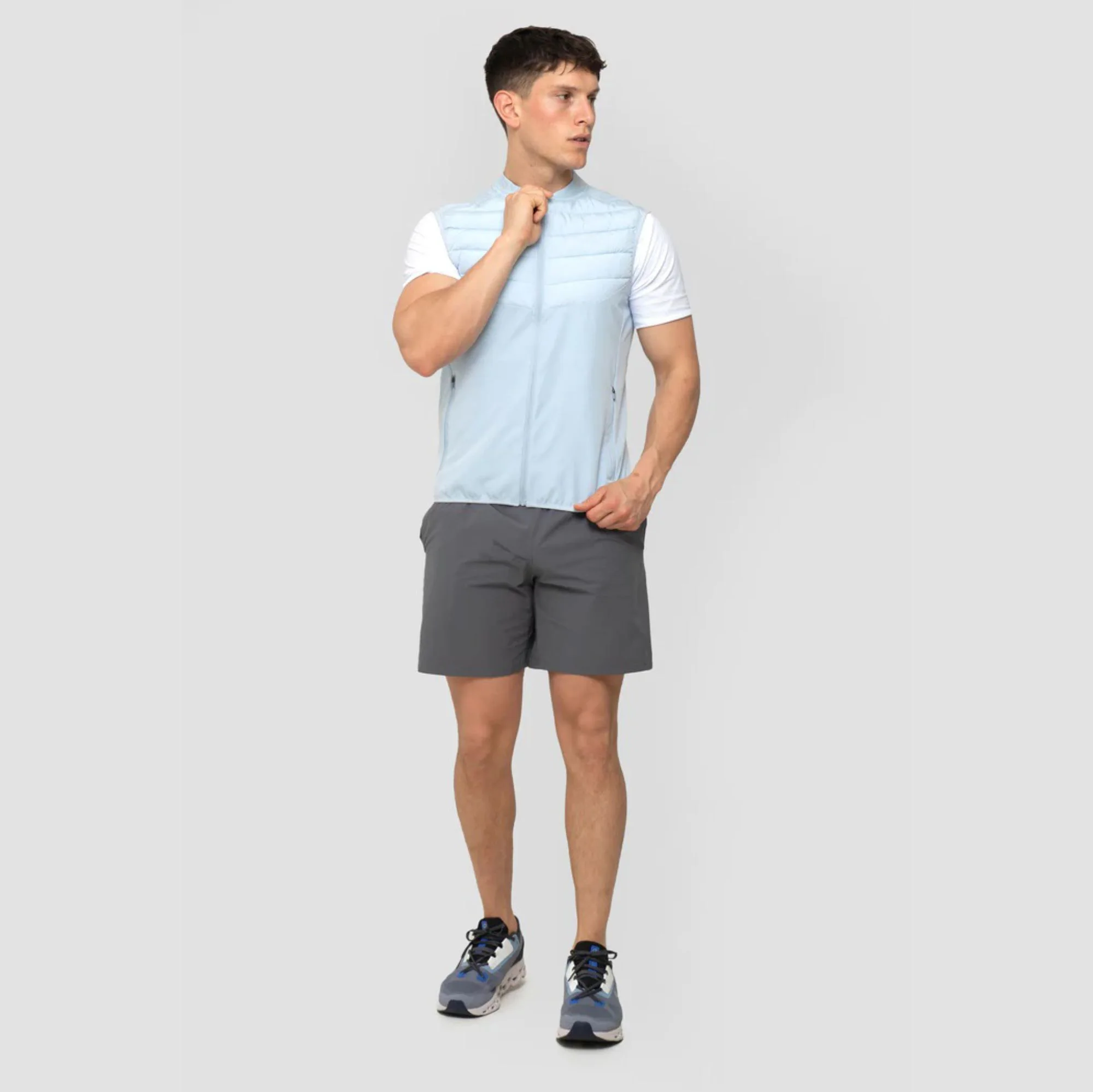 Reflective Branding Full Zip Fastening Ice Grey Mens Gilet Jacket with Easy Access Zipped Pockets and Quilting to Front and Back