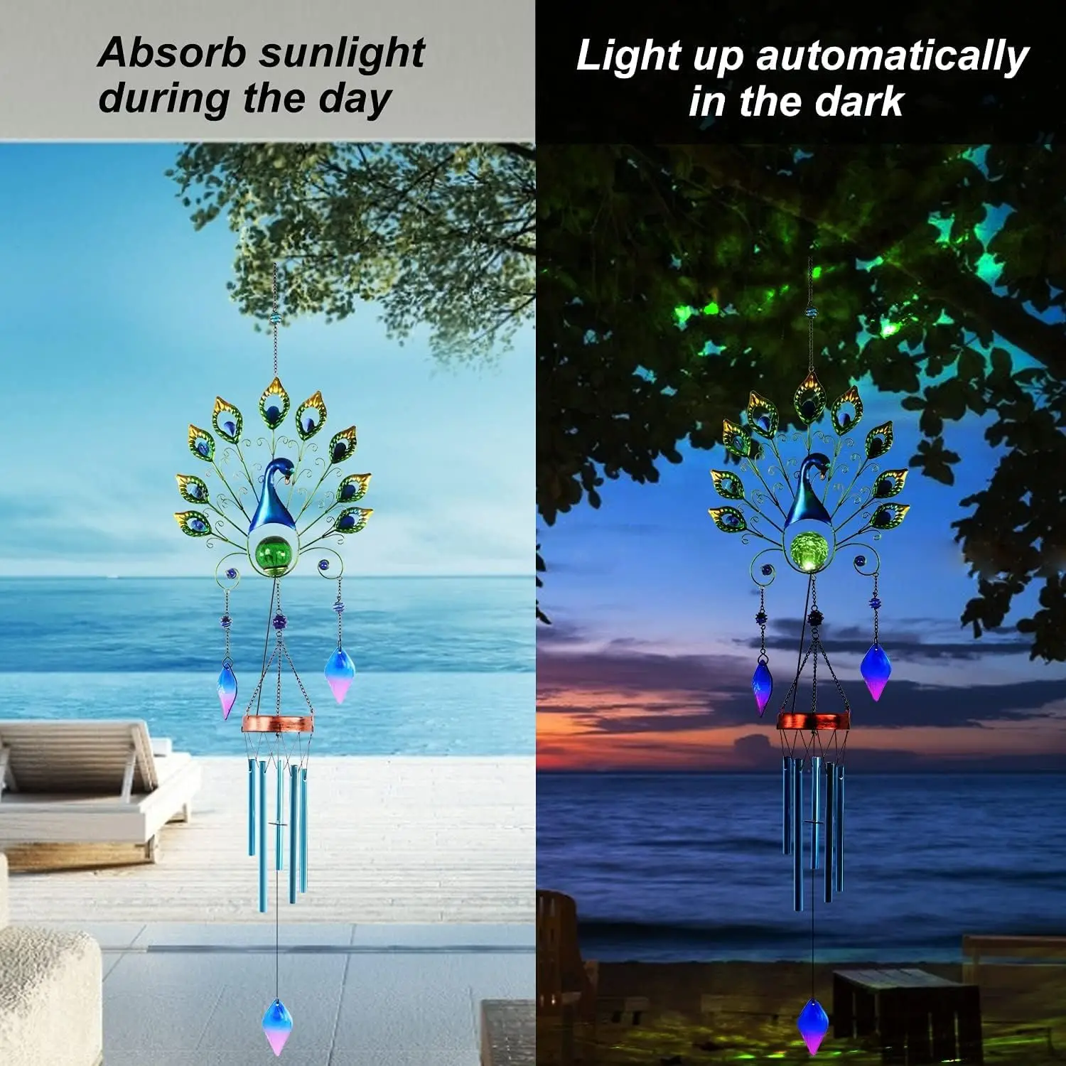 New Solar Peacock Wind Chimes Light Iron Art Sun Lawn Cast Light Outdoor Garden Decoration Waterproof Courtyard Light Wind Chime