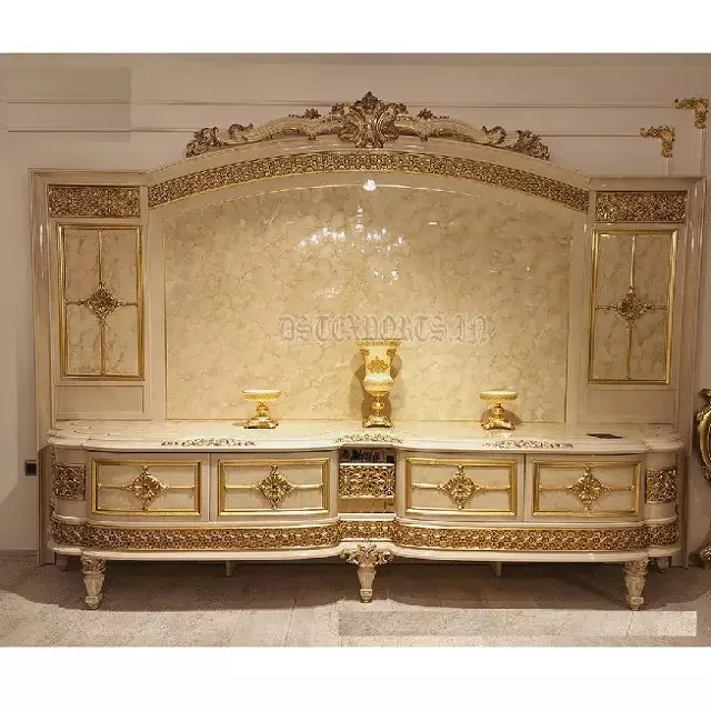 Italian TV Wall Unit With Cabinet Classic Hand Carved TV Units for Home Furniture Luxury Designer Tv Cabinets for Home