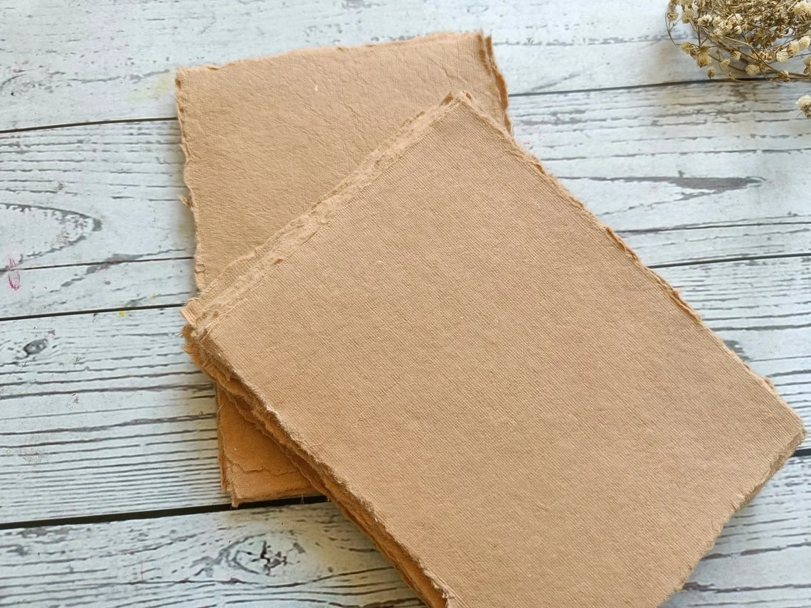 Brown Kraft Cotton Paper A4 Size Handmade Deckle Edge Cotton Rag Paper for Envelope Wedding Invitations Card Making Paper