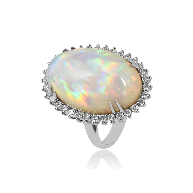 Classic design 925 sterling silver Ethiopian opal CZ multi gemstone women ring gift jewelry