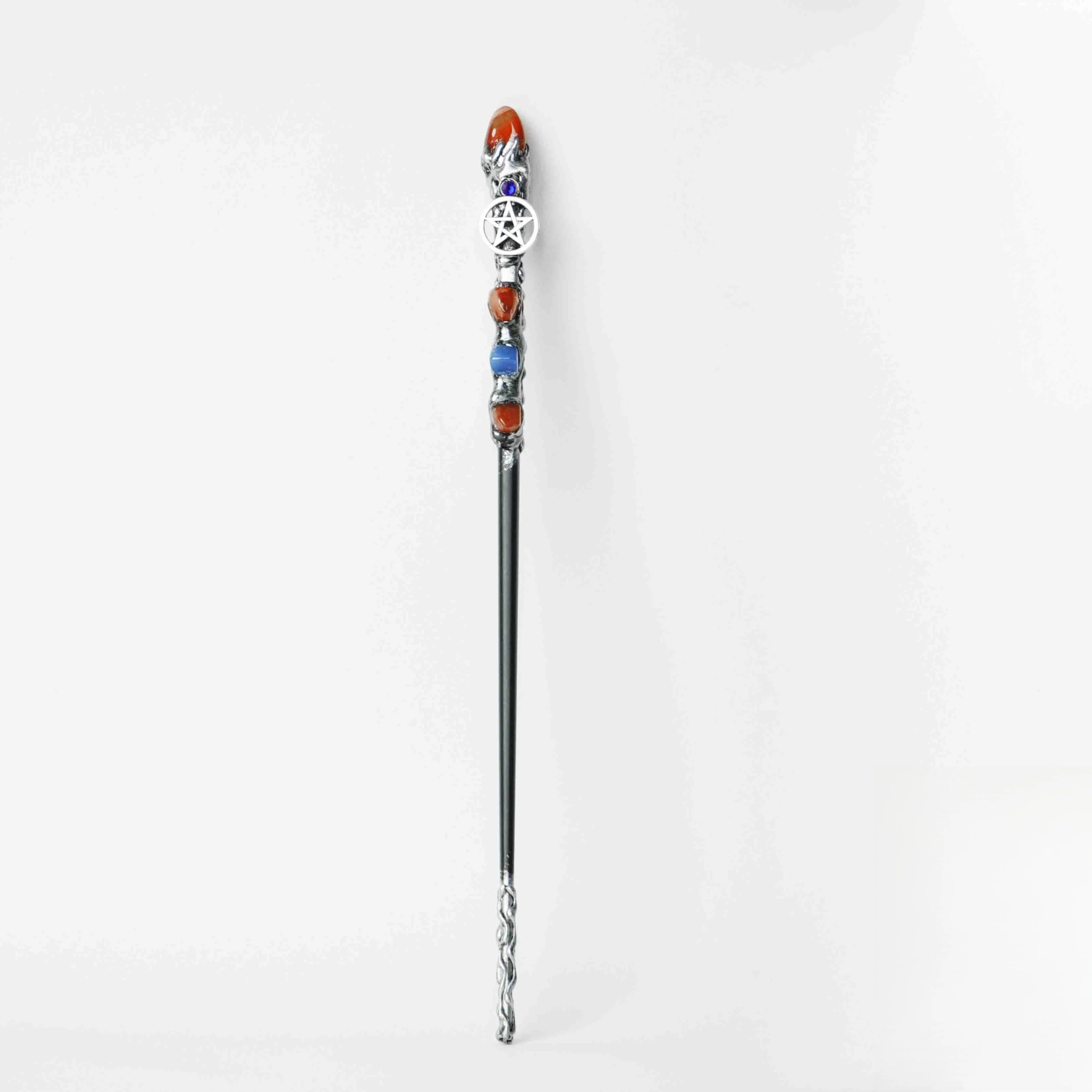 2023 new arrival wholesale Red Agate Silver Pentagram Alloy Magic Wand