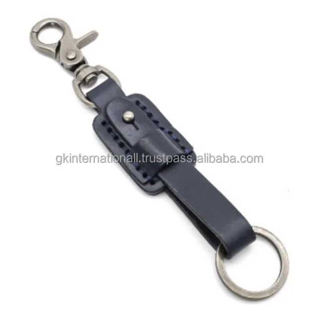 Genuine Leather Personalized handmade leather key chain silver antique heavy ring & clip in 3 variant colors at wholesale price