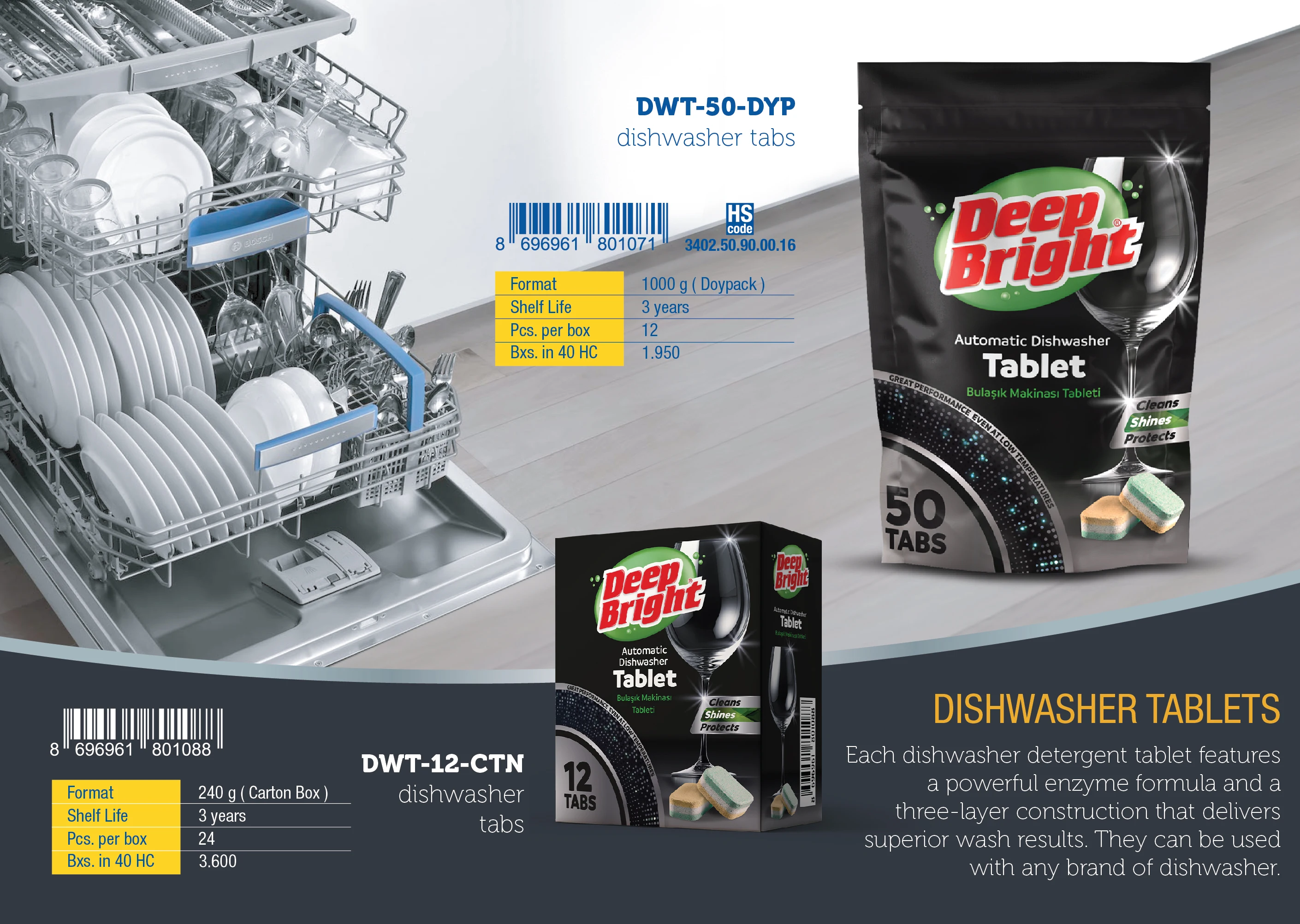 Dishwasher tablet 12 pcs 1000 gr carton Turkey OEM ODM