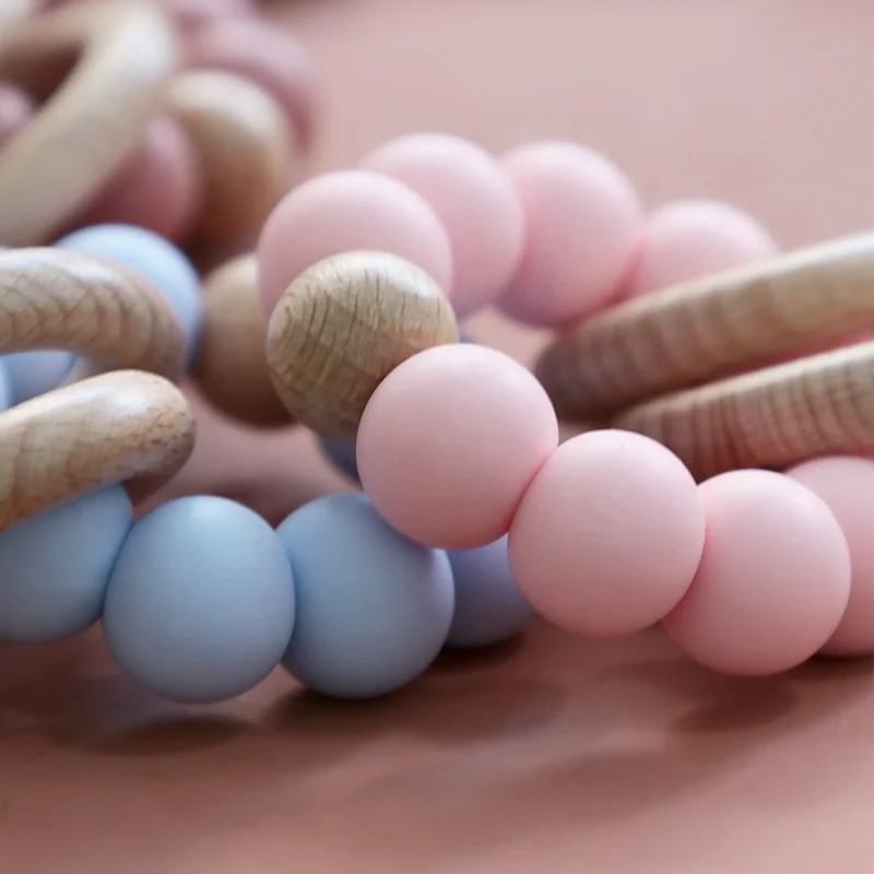 LoveBond Handmade Wood Baby Teether Rattle Wood Ring Baby Play Toys Rudder Ring Teethers Teething Toys Bracelet Baby Teether