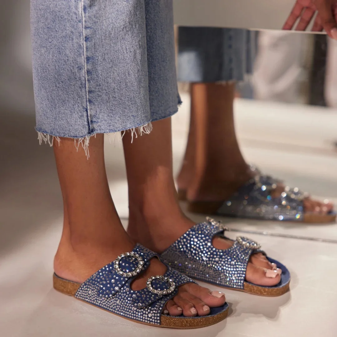 New style summer sexy party luxury toe sandals women flats ladies slip on shoes