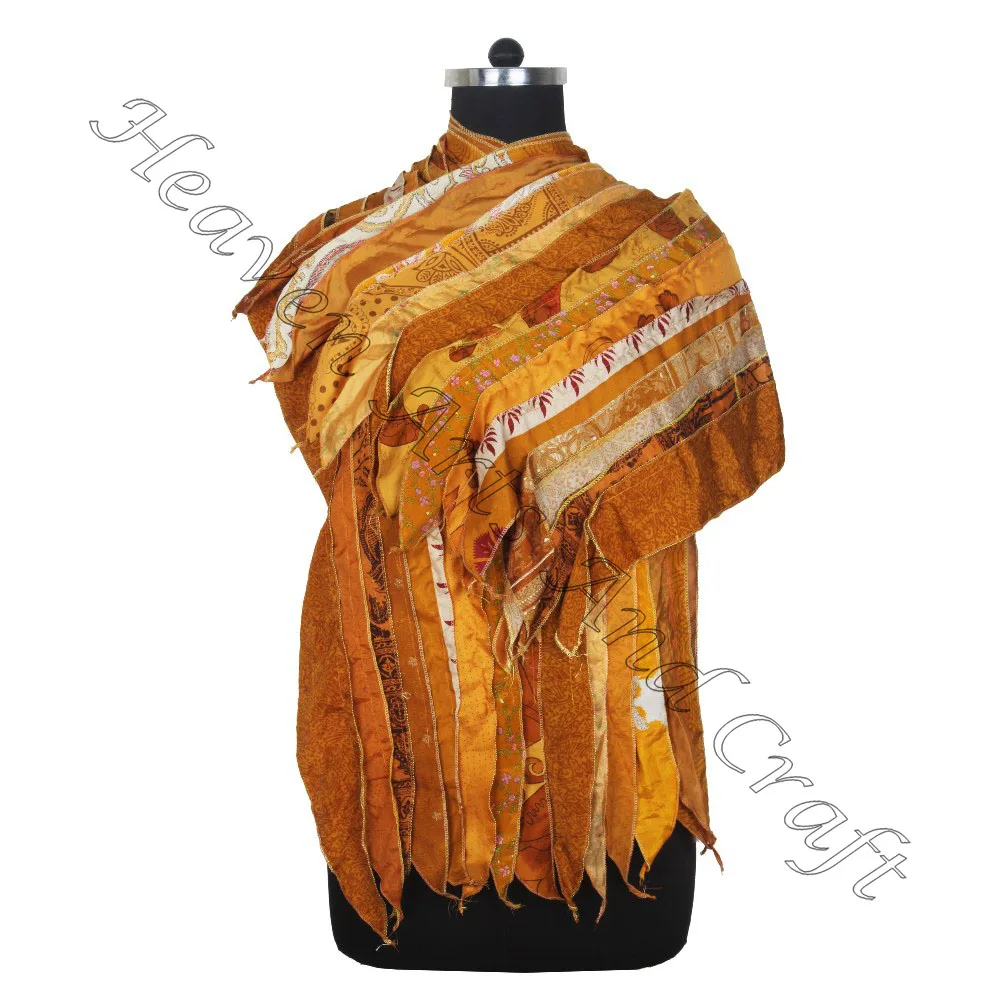 Indian Wholesale 15 Strips Silk Stole Scarves & Shawls Direct From Manufacturer Sari Patches Reversible Scarf Colorful Striped