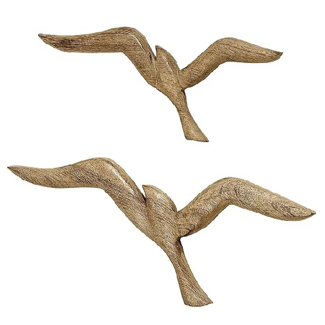 Wholesale Americana Flying Sea Gulls Wall Sculptures  Curated Set of 2  Handcrafted  Carved of Solid Mango Wood Each Bird