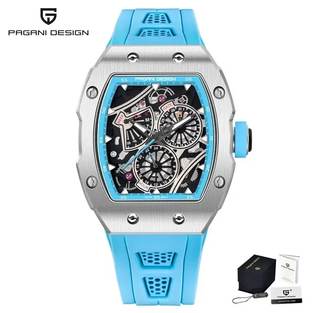 PAGANI DESIGN YS012 Luxury Modern Tonneau Skeleton Quartz Watch for Men AR Sapphire Glass Stainless Steel Case Sport Clock
