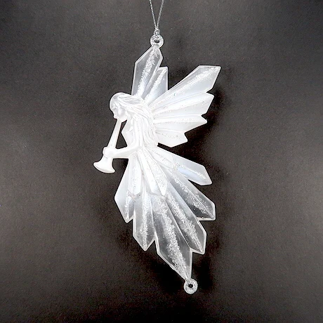 Christmas New Year Decoration Clear Pearlized Paint Acrylic 2D Angel Play Horn Ornament