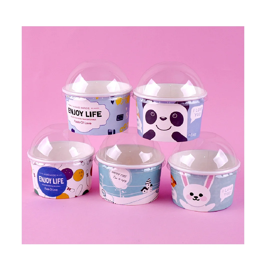 Лидер продаж упаковка и печать под заказ двухслойная гофрированная бумага Одноразовая чашка для десертов мороженого