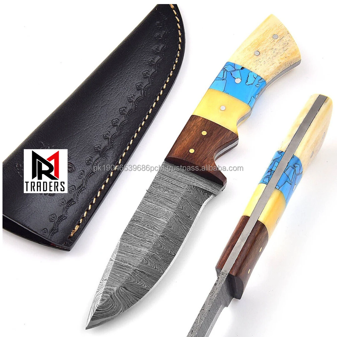 Customizable Damascus Knife Camel Bone Handle Outdoor Hunting EDC Camping Knife Economical Price Retailers Available OEM Custom