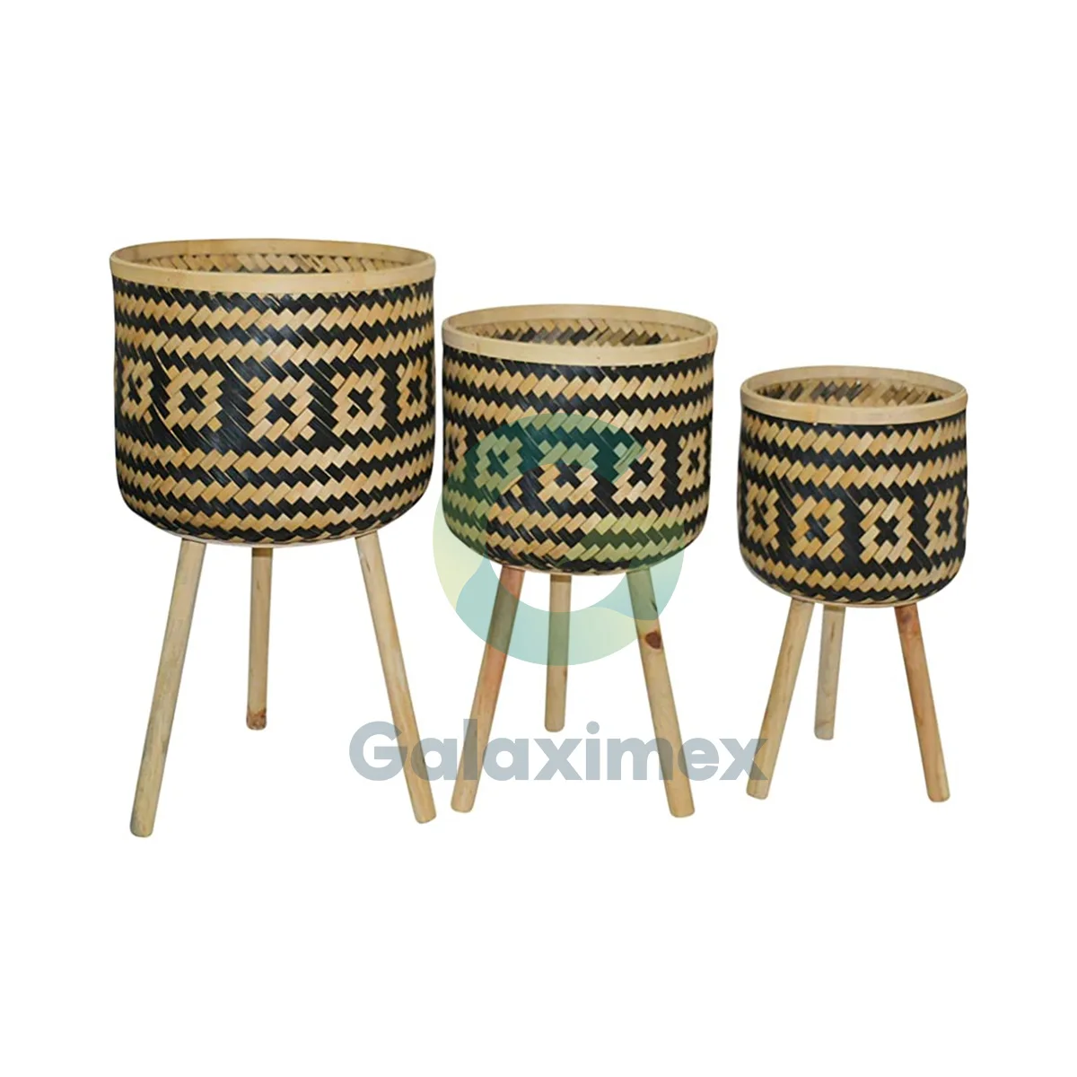 Set of 2 natural bamboo planter pots with removable legs for easy shipping apply for indoor or outdoor home garden