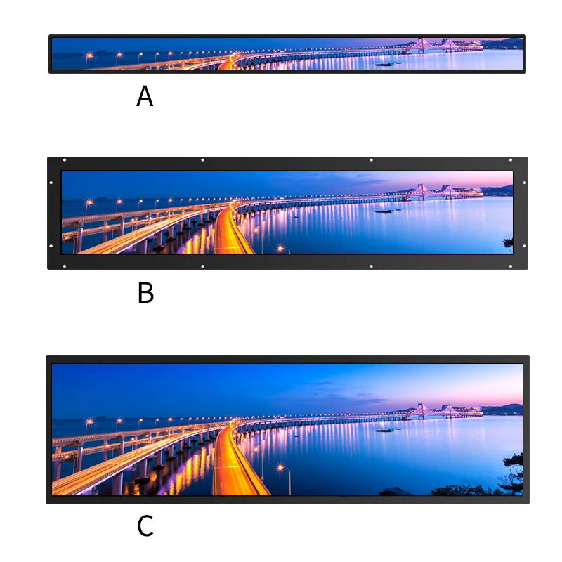 Custom size strip screen stretched LCD bar advertising display for mall shelves elevator bus ads digital signage tv