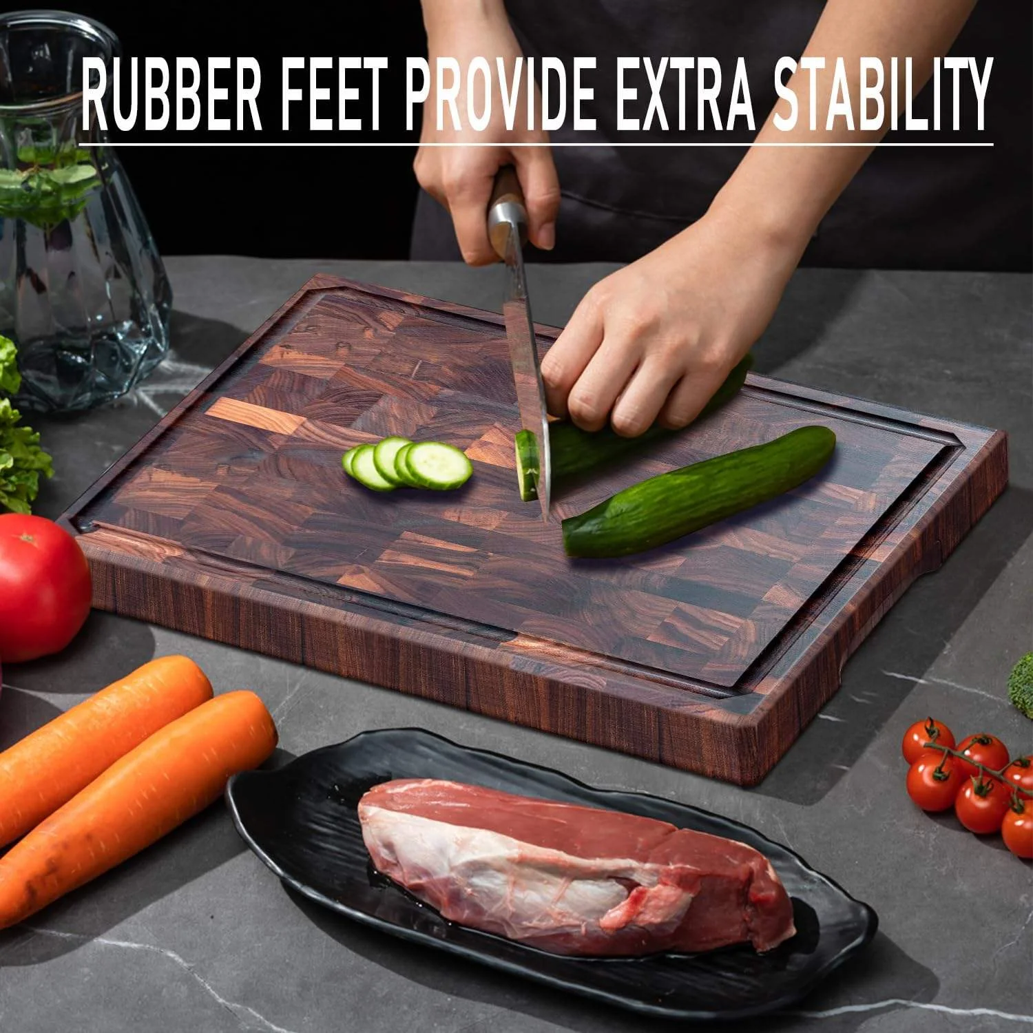 Multifunction Black Walnut Cutting Board for Kitchen Wooden Chopping Board with Juice Grooves