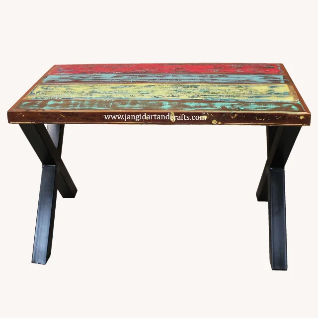 Country style home restaurant dinning room furniture solid wood top metal legs rectangular dinner table industrial dining table