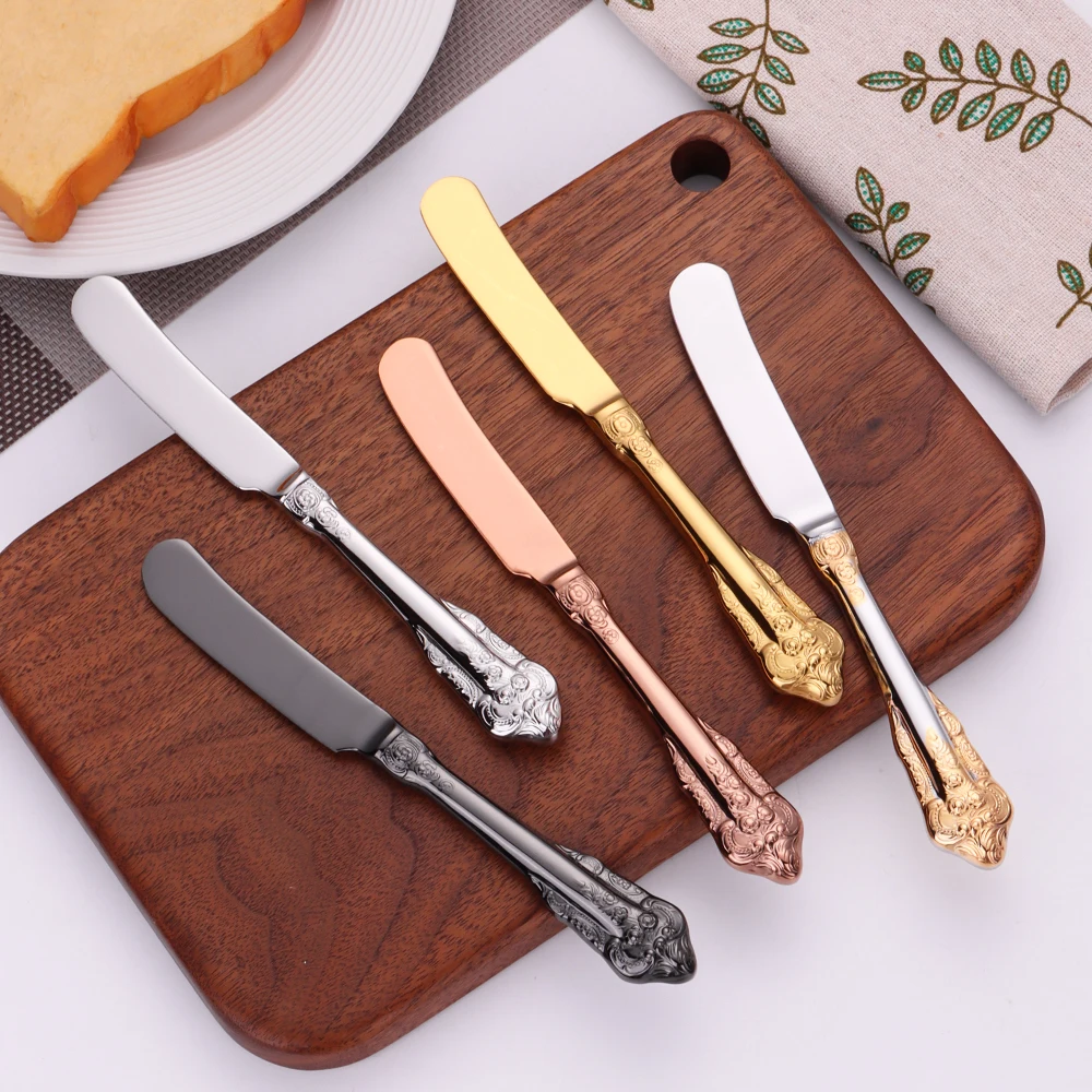 6.9 inch Vintage Butter Spreader Mirror Gold Stainless Steel Butter Knife With Hollow Handle cheese bread butter knife spread