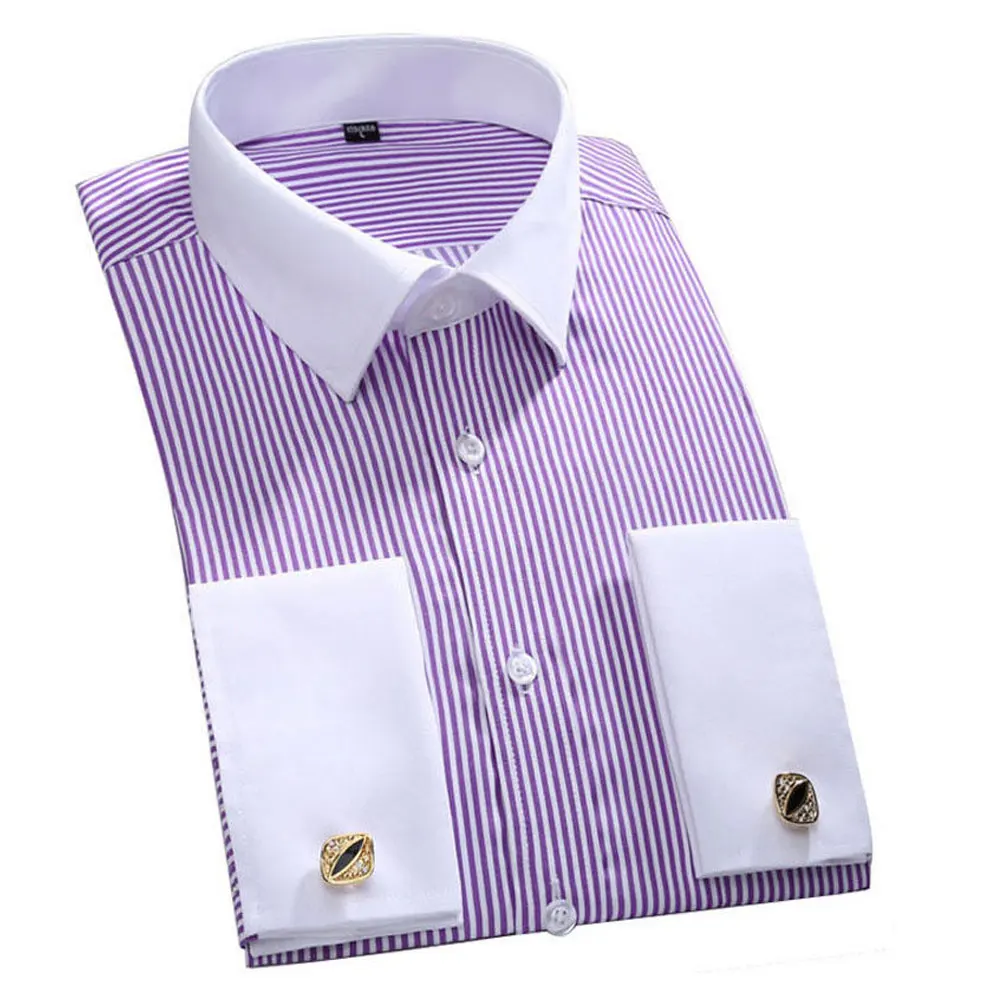 New Design Fashionable Men Long Sleeve Retro Striped Shirt High Quality Button Up Grandad Casual Dress Shirts For Men