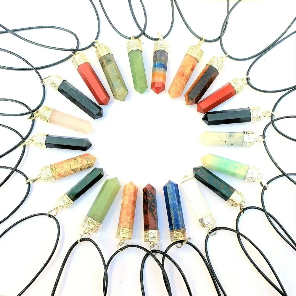 All Mix Stones Single Point Pencil Healing Gemstone Necklace Pendant Wholesale Love Crystal Pencil Cape Pendant Necklace