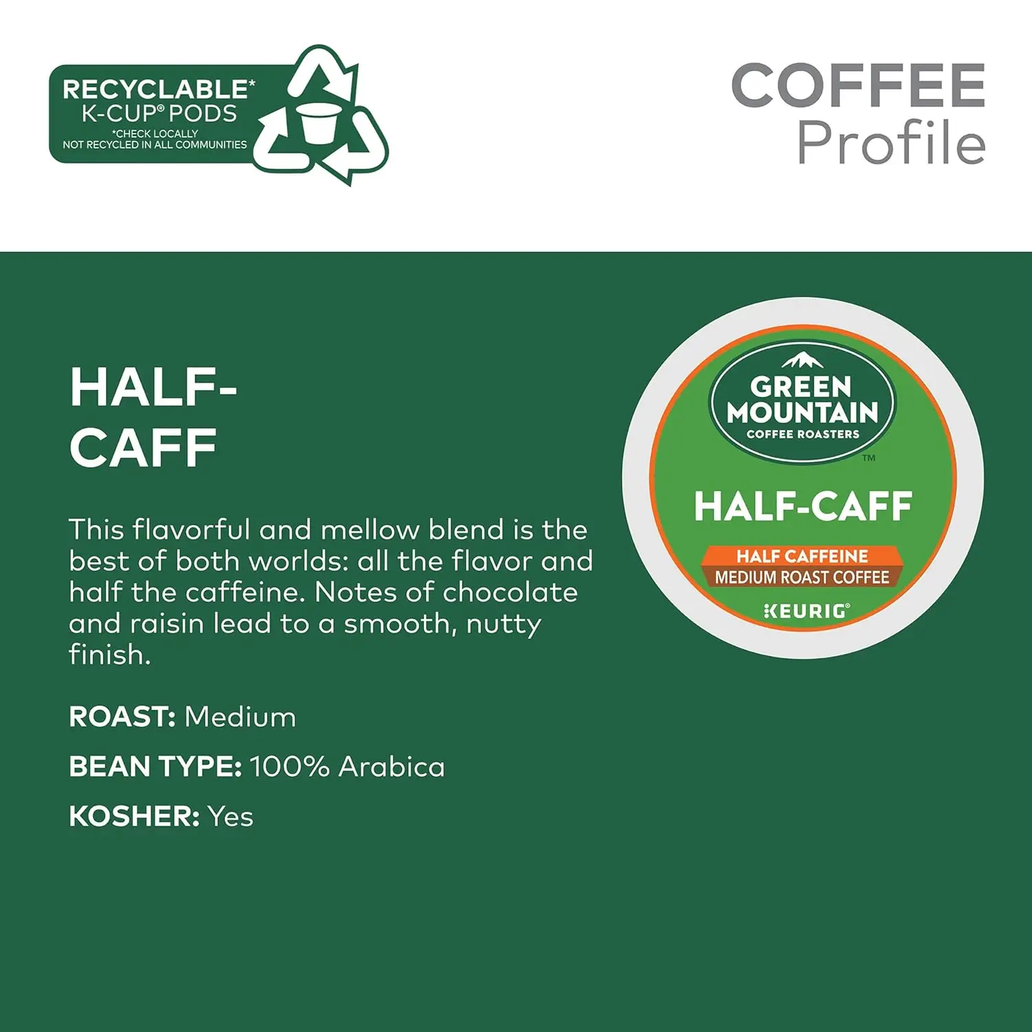Half Caff Keurig Single-Serve K-Cup pods, Medium Roast Coffee, 72 Count (6 Packs of 12)