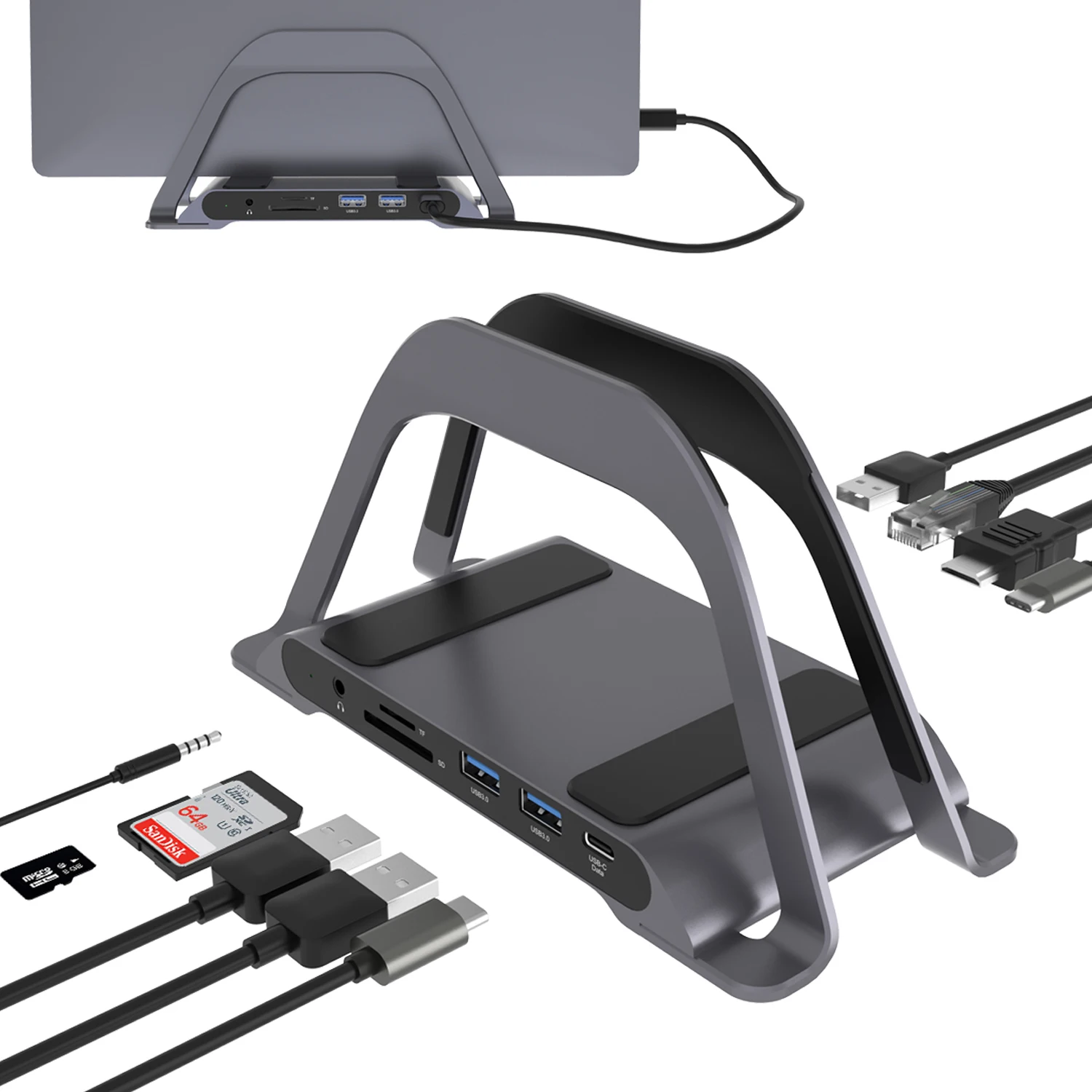 PULWTOP Type-C usb charging Hub Multiport Dock Station usb hub 3.0 splitter 7 port usb data hub type c to hdmi 4k