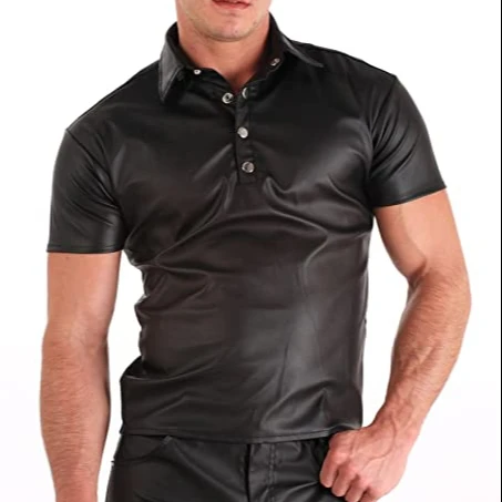 Unique design Leather sleeves PU sleeve leather t shirt for men/Custom wholesale Leather T-shirts