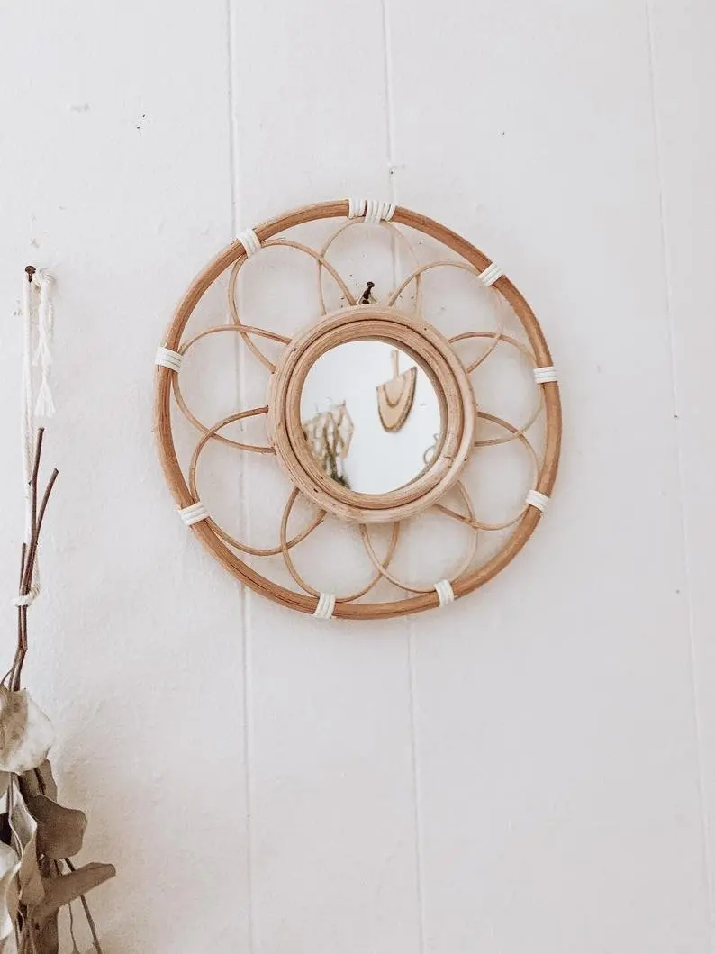 Wall mirror Unique Antique Wholesale Handmade Living Room Mirrors Wicker Cane Willow Rattan Mirror Interior Dresser