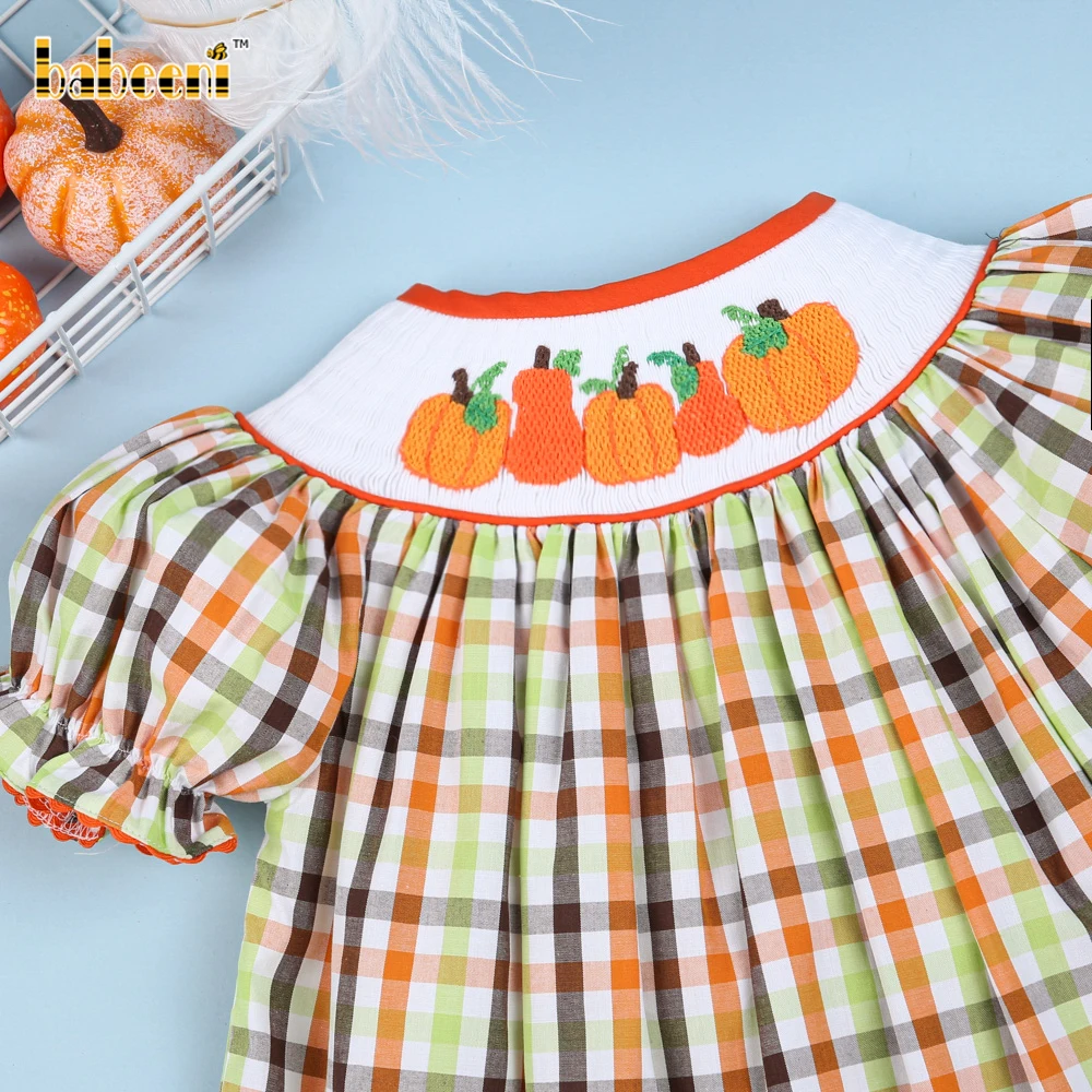 Pumpkin smocked bishop dress for girl ODM OEM wholesale smocked girl dress high quality girls dresses - BB1566