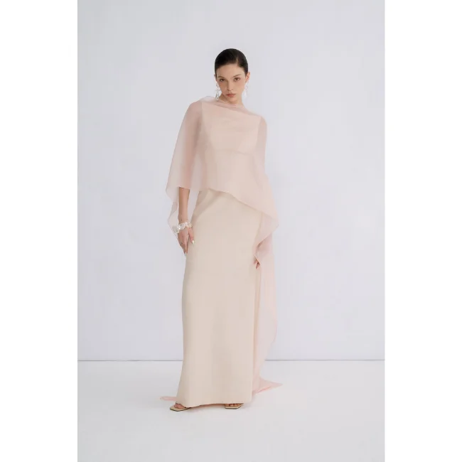2024 Design Long Backless Two-strap Dress For Women Summer Clothes MARGOT OPEN- BACK DRESS Sand Jacquard 61%Rayon 39%Cotton