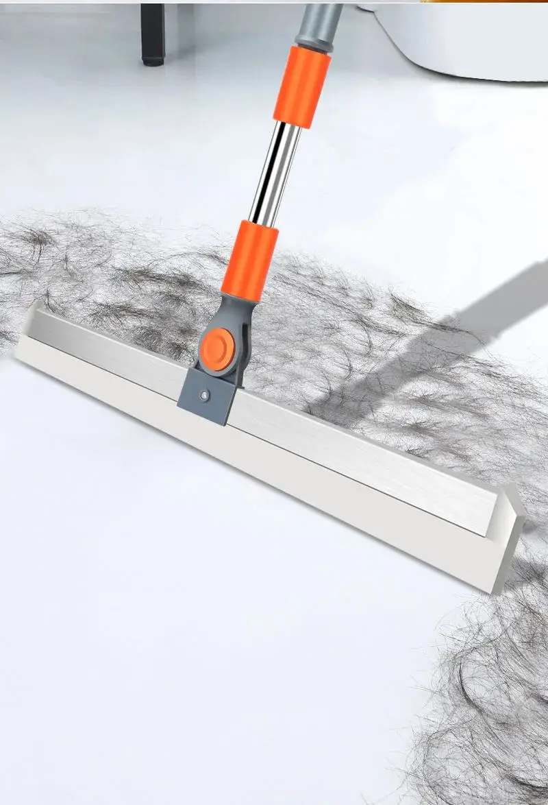 Magic Handle Foldable Broom with Silicone Mop Head Steel Pole Household Pet Hair Removal scraper for Glass & Floor in Bathroom