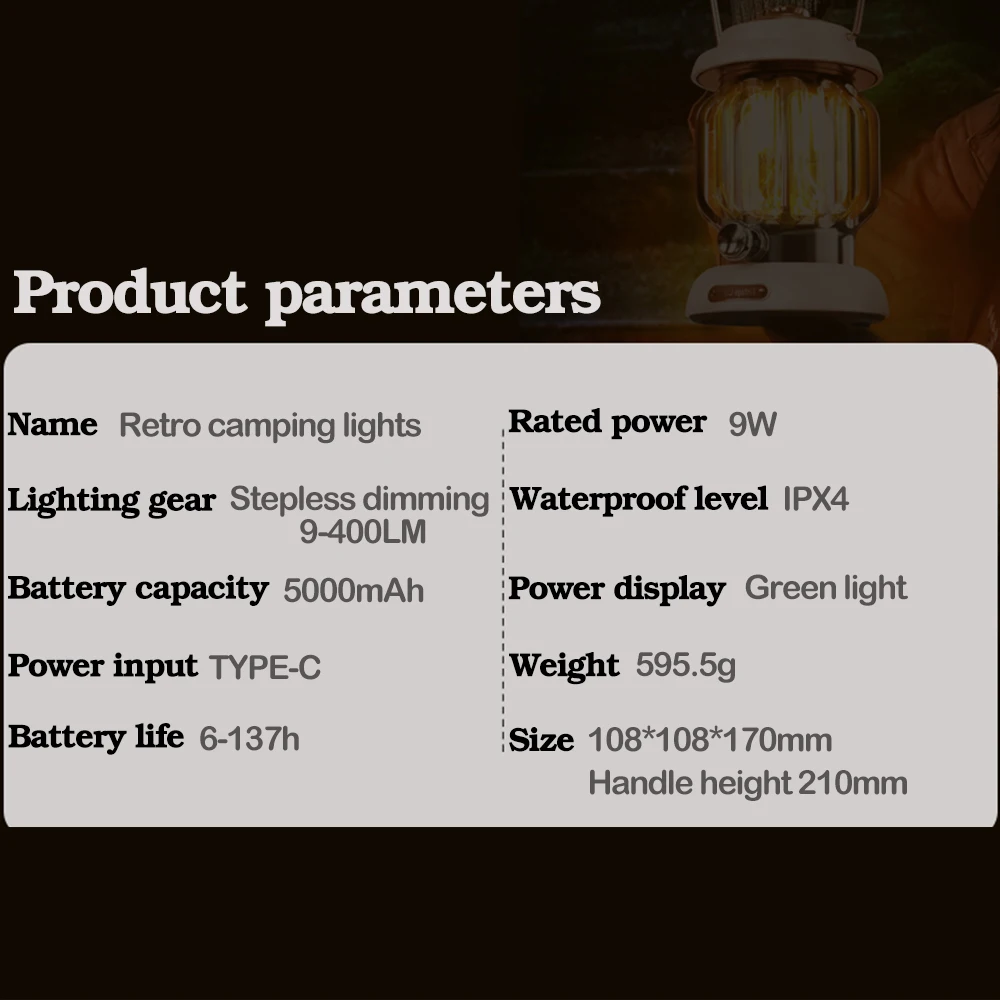 1000LM Powered LED Camping Lantern Waterproof 4 Light Modes Portable camping lantern