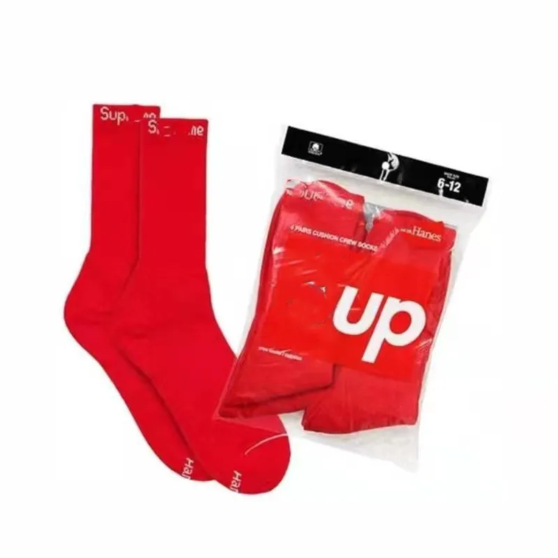 Direct Factory 2 Pairs Hane Crew Socks Hip Hop Socks Red Black White Hot Warmth Skateboard Basketball Cotton  superem socks