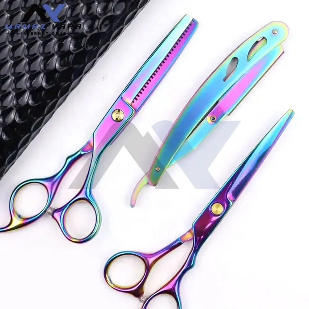 6-Inch Stainless Steel Professional Barber Scissors Set Hairdresser Haircut Comb and Razor Hair Cutting & Thinning Shears