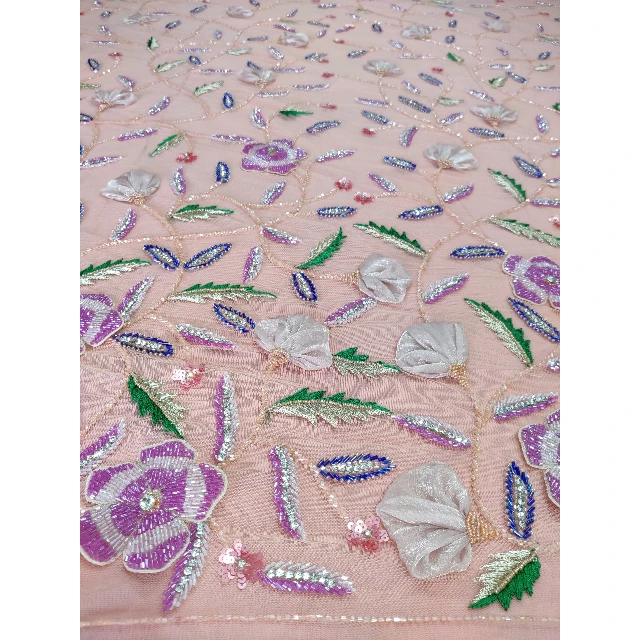 Beautiful 3D hand beaded fabric for evening gowns party wear gowns for women