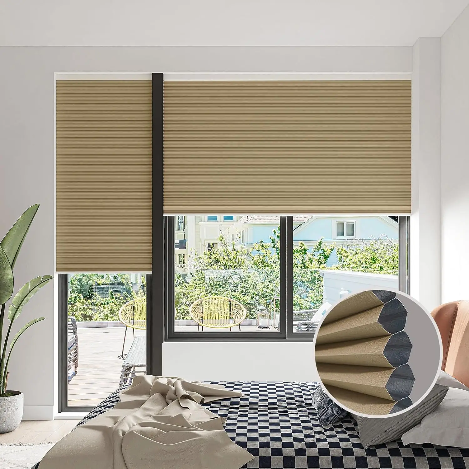 New product cellular shades smart electric motorized shaped sliding double cell honeycomb blinds