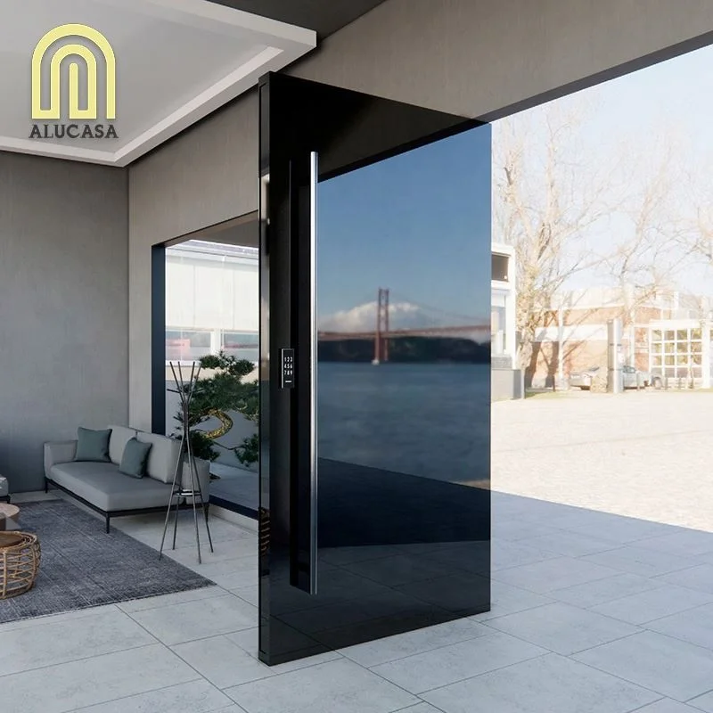Alucasa Hurricane Custom Villa Big Luxury Black Entry Modern Stainless Steel Front Entrance Pivot Door