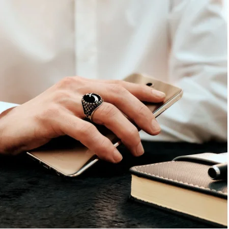 Turkish Luxury Handmade 925 Sterling Silver Rings for Men with Agate Stone Trendy Fashion for Men and Women Direct from Turkey