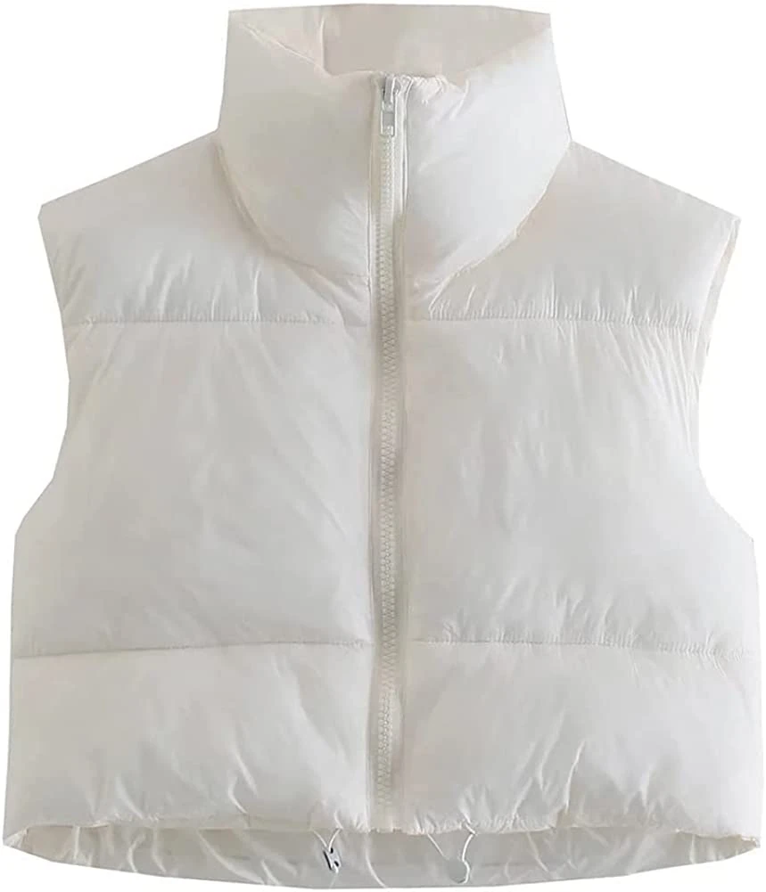 Women Girls Cropped Puffer Vest Jackets Casual Zip-up Sleeveless Winter Warm Down Coat