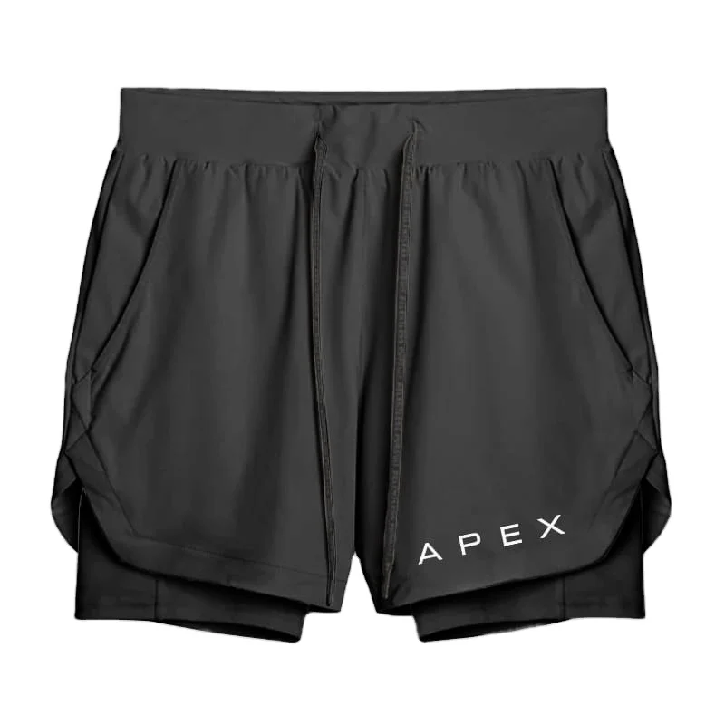 2 in 1 Gray Shorts For Men Double Layered Compression Shorts For Men Sports Gym Running Shorts For Men 2 in 1