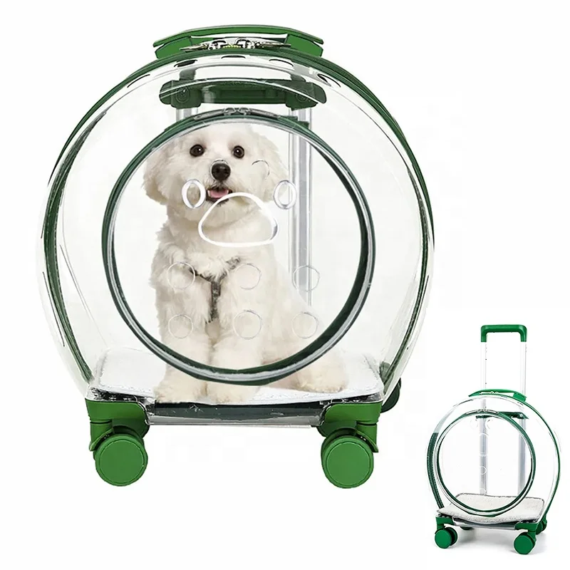 2024 New Transparent Capsule Pet bag carrier luggage case transparent trolley case with trolley wheels