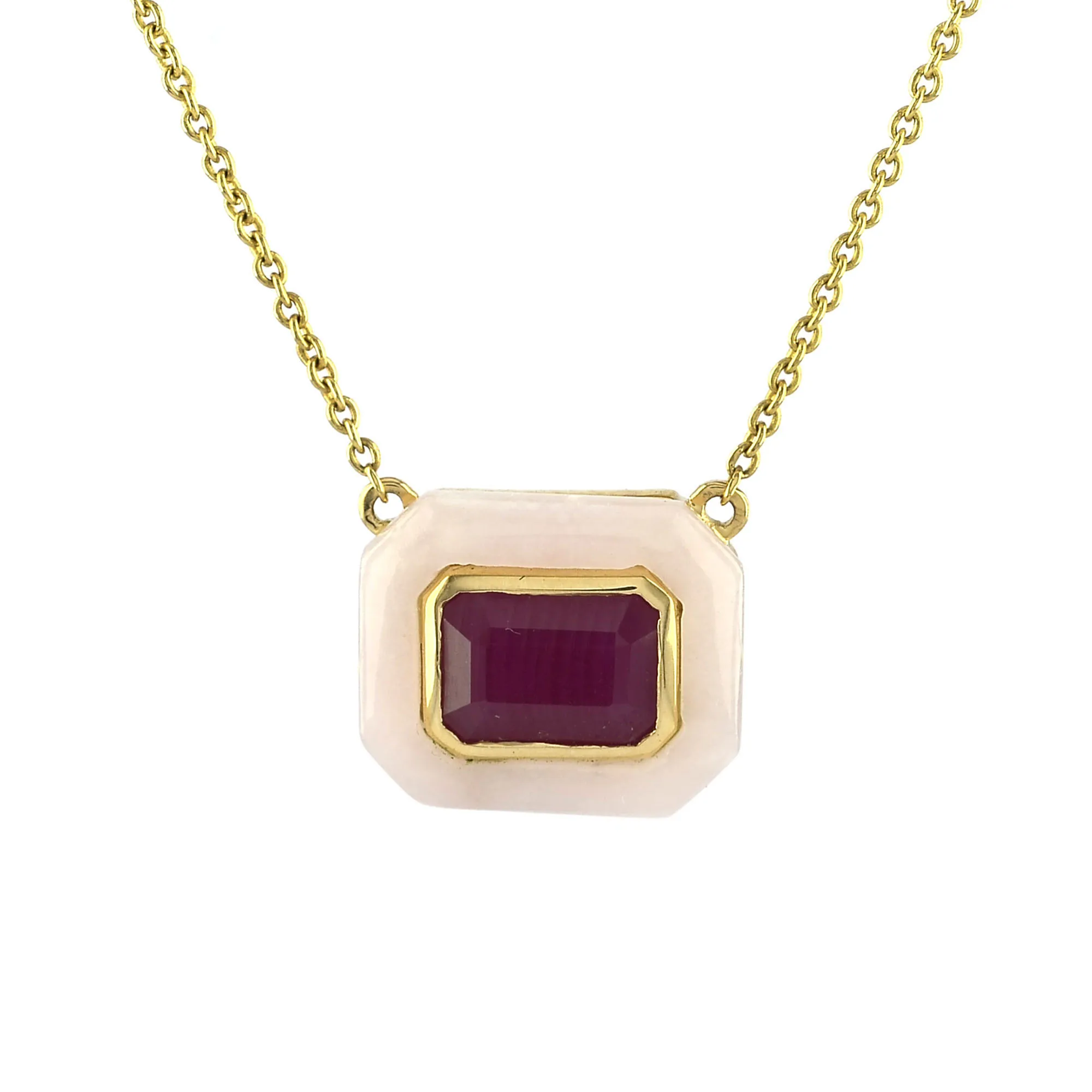 Latest Direct Manufacturer Gemstone 14K Solid Yellow Gold Natural Pink Opal Bezel Ruby Necklace Gold Charm Pendant Factory Price