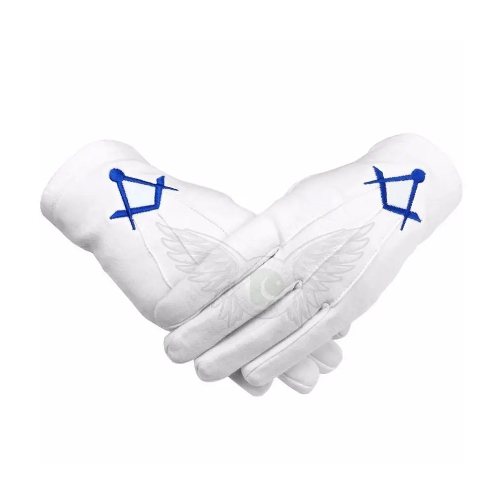 Manufacturers Fashion White Cotton-Gloves Masonic Regalia Embroidered logo Supplier from pakistan