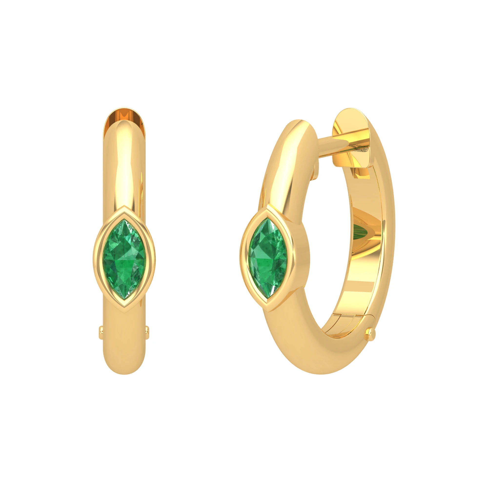 Elegant Dainty Genuine Marquis Emerald Huggie Hoop Earring For Women 18K Gold Birthstone Earring Gemstone Jewelry