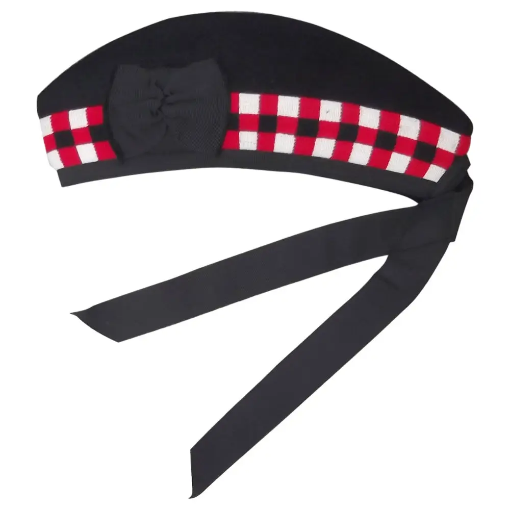 Glengarry Hat Plain Black 100% Pure Wool
